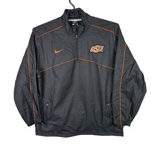 Mens Nike OSU Black & Orange 1/4 Zip Windbreaker Jacket Oklahoma State Size L